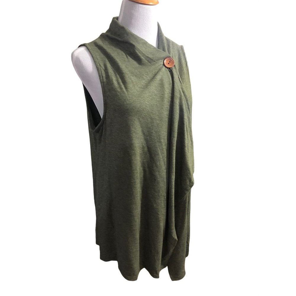 BOBEAU Wrap oversize sleeveless cardigan vest, button closure  XL Green Gray